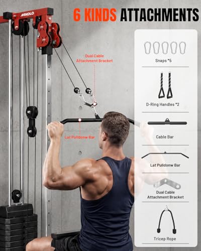 Mikolo Wall Mount Cable Station, Cable Crossover Machine with Dual Pulley System and 19/27 Adjustable Positions for Home Gym Fitness Equipment - color: RED, size: G3 Elite(118 lb weight stack)