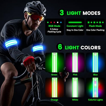 Fokia Kunbio Light Up LED Armband for Running Walking at Night,Reflective Arm Bands for Runners,Rechargeable Jogging Lights,High Visibility Night Running Safety Gear Adjustable Running Women Men Kids - color: Green
