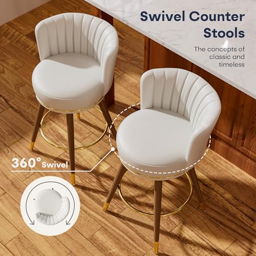 SeekFancy 24 Inch White Leather Swivel Counter Bar Stools Set of 2 - color: White, size: 24" Counter Height-2 Pieces