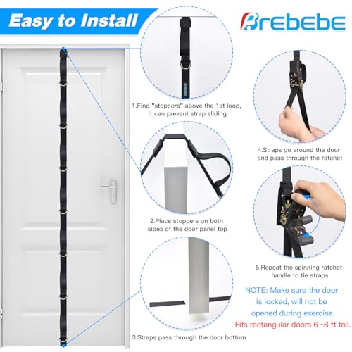 Brebebe Upgrade Door Anchor Strap for Resistance Bands Exercise, Multi Points Anchor Straps with 7 Loops+ 7 D Rings, Home Gym Workout Equipments with Ratchet Adjust Tighten Straps Not Loose, Sturdy - style: Door Anchor+Resistance Bands Set