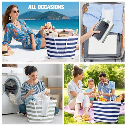 KALIDI Beach Tote Bag Women Large Waterproof Sandproof Shoulder Handbags - color: #2 Green+blue