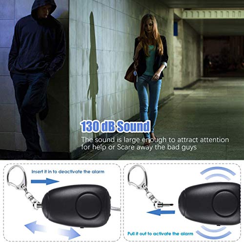 (Upgraded New Version) Safe Sound Personal Alarm, Rechargeable Emergency 130db Security Alarm Keychain Siren Song with 2 LED Lights, for Women, Men, Children, Elderly (3 Pack), Black