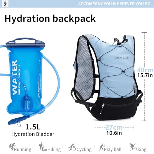 Lightweight Hydration Backpack, 1.5L Water Bag Running Vest - color: Light blue
