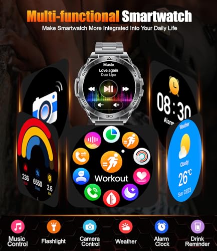 LIGE Military Smart Watch for Men, 1.6'' AMOLED Rugged Smart Watch with 600mAh Battery/Heart Rate/Blood Pressure/Sleep Monitor,IP68 Waterproof Fitness Tracker Watch for Android iPhone Gery - color: Gray