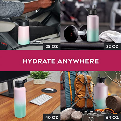 FineDine Insulated Water Bottle with Straw, 25 Oz, Dreamy Pink-Green - color: Dreamy Pink-Green, size: 25 Ounces