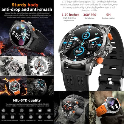 1.7" AMOLED Smart Watch for Men (Make/Answer Call), Mens Smartwatches with Flashlight, 710mAh Battery，Fitness Tracker Smartwatch for Android iPhones, Digital Watches Step Counter, 2 Straps (Black) - color: Black