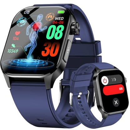Advanced Health Smartwatch for Women Men with Real-Time Monitoring of Heart Rate, Blood Oxygen, Body Temperature, Blood Pressure, Sleep Auality and Stress Levels (Blue) - color: Blue