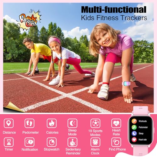 meoonley Kids Watch for Girls Boys with IP68 Waterproof, Girls Watch with 19 Sports Modes, Sleep Tracking, Pedometer, Stopwatch, Kids Activity Tracker, Birthday Gifts for Girls Age 6-15 Years Old - color: Pink