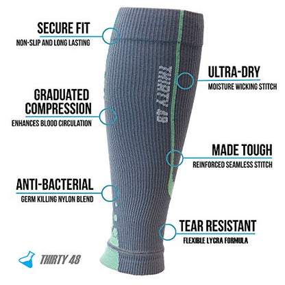 Thirty48 Graduated Calf Compression Sleeves 15-20 OR 20-30 mmHg | Maximize Fast Recovery by Increasing Oxygen to Muscles - color: [2 Pairs] Black & Green, size: Small