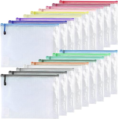 Oaimyy-18PCS-7 x 11" Mesh Zipper Pouch, Plastic Zip File Folders Puzzle Bags Large Reusable Zipper Pouches for Organizing Classroom Board Game Organization,Home Storage-(Multicolor) - color: Multicolor, size: 7"x 11"
