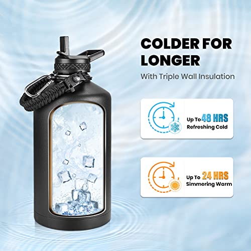 RAYMYLO One Gallon Water Bottle Insulated 128 oz 2 Pack, Stainless Steel - color: Magic Black+Indigo/Black, size: 128 Ounces