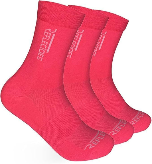 ReflecToes Fluorescent Running Socks (3 Pack) High Visibility Neon Safety Socks for Men & Women UV-Activated Day Glow - color: Pink, size: Medium