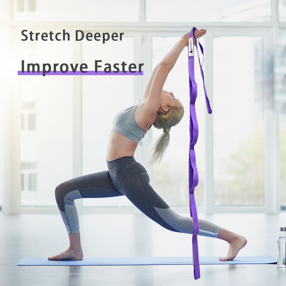 Stretching Strap Yoga Strap with Loops for Physical Therapy, Non-Elastic - color: Purple+Black