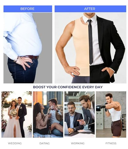 TAILONG Compression Shirt Men Shapewear Slimming Body Shaper Vest Compression Tank Top Undershirt - color: Beige, size: 4X-Large