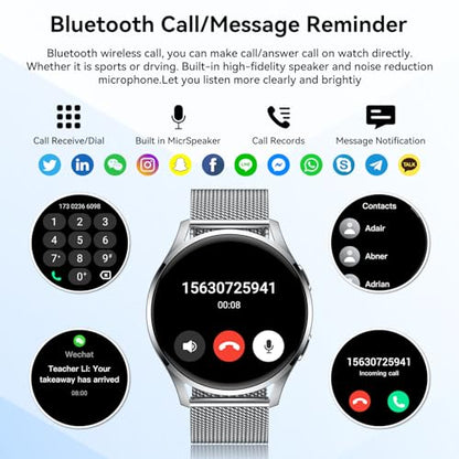 Smart Watch for Men Women Fitness: Waterproof Make/Answer Call Smart Watches for Men Digital Mens Watches Running Step Tracker Smartwatch Android Phones iPhone Samsung Compatible Heart Rate Monitor - color: Silver