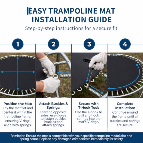 Garvee Trampoline Replacement Mat, Fits 12/14/15ft Round Frame with 72/96 V-Hooks, Fits 5.5" /7" Springs Premium Trampoline Mat w/Pull Hook and Gloves (Spring not Included)