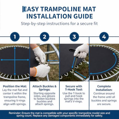 Garvee Trampoline Replacement Mat, Fits 12/14/15ft Round Frame with 72/96 V-Hooks, Fits 5.5" /7" Springs Premium Trampoline Mat w/Pull Hook and Gloves (Spring not Included)
