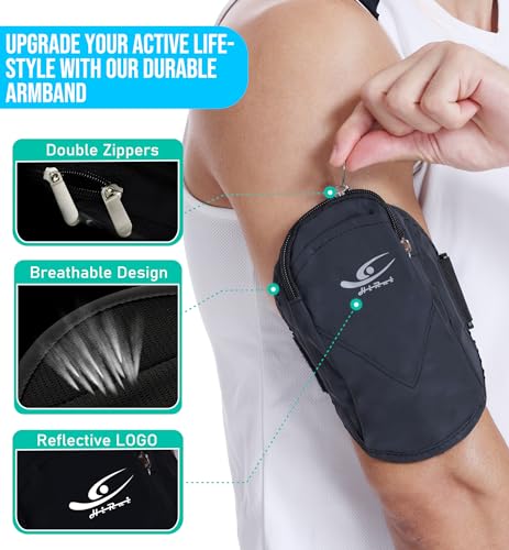 HiRui Universal Comfort Armband Phone Holder Running Armband Adjustable Wristband Phone Holder for Exercise Workout Compatible with iPhone 17/16/15/14/Plus/Pro Samsung Galaxy All Phones (Black)