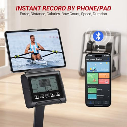 Dual Water Magnetic Rowing Machine for Home Can Foldable Save Space, Full-Body Low-Impact Workout, 380LB Weight Capacity with Digital Monitor, Ergonomic Seat, Tablet Holder ﻿ ﻿