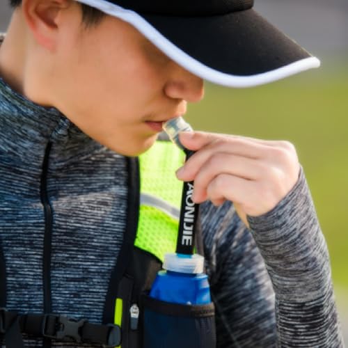 JEELAD Soft Folding Water Bottles TPU Collapsible Flask Hydration Pack Ideal for Running Hiking Cycling Outdoor - color: 500ml / 16.9oz with Straw - Pack of 2