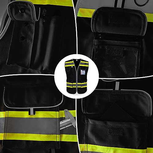 TCCFCCT Safety Vest for Men 9 Pockets High Visibility Vest, DB-Black, L - color: Black-bison 05d, size: Large