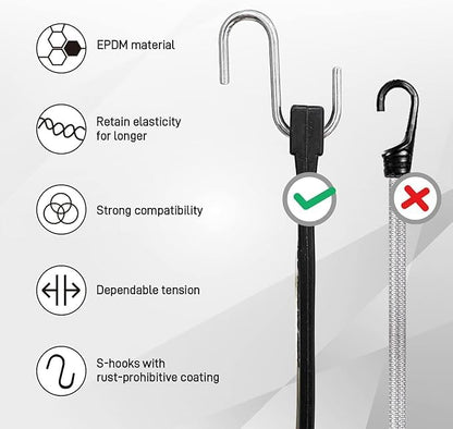 ROBLOCK Adjustable 31" Rubber Tarp Straps with 150% Max Stretch, 100% EPDM Bungee Cords with Metal Crimped S Hooks, Ideal for Securing Tarps, Cargo, Canvases, Weatherproof (10 Pack) - size: New Model Adjust 31"(pack of 10)