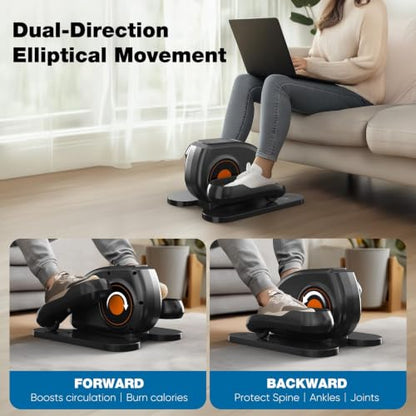 Under Desk Elliptical Machine, Electric Seated Pedal Ellipse Leg Exerciser with Remote Control, 12 Adjustable Speeds, Forward & Reverse, Mini Ellipse Leg Trainer for Home & Office - color: Pure Black