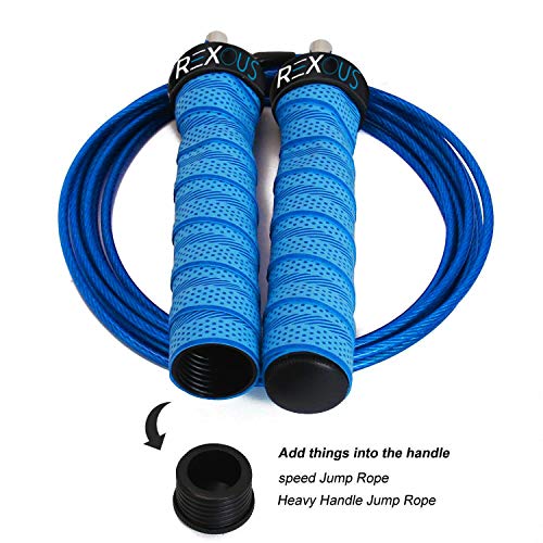 Weighted Jump Ropes for Fitness - Skipping Ropes with Anti-slip Handles with 360° Ball Bearing | Adjustable PVC Speed Jump Rope for Fitness Fat loss | Ideal for CrossFit HIIT Interval Training (Blue)
