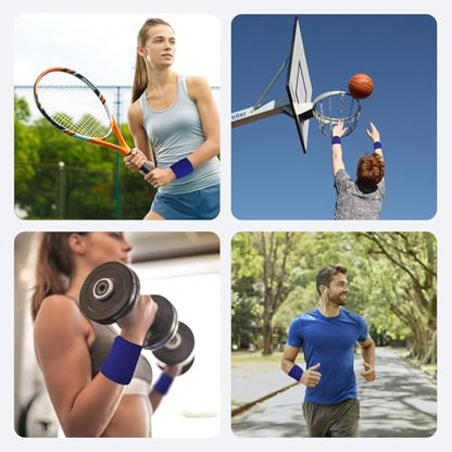 12 PCS Sweatbands Sports Wristband, Sweat Absorbent, for Basketball, Tennis, Football, Running - color: blue