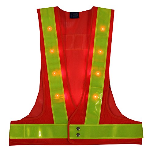 YOA 16 LED Light Up Reflective Safety Vest - High Visibility Warning Vest for Cycling Running Outdoor Night Activities (Orange)