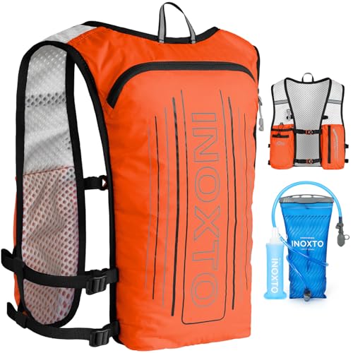 INOXTO Running Hydration Vest Backpack,Lightweight Insulated Pack with 1.5L Water Bladder Bag Daypack for Hiking Trail Running Cycling Race Marathon for Women Men - color: Orange stripes