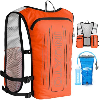 INOXTO Running Hydration Vest Backpack,Lightweight Insulated Pack with 1.5L Water Bladder Bag Daypack for Hiking Trail Running Cycling Race Marathon for Women Men - color: Orange stripes