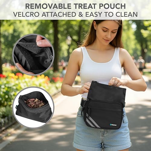 PetAmi Dog Walking Bag, 3-in-1 Crossbody Fanny Pack Treat Pouch, Black - color: Black