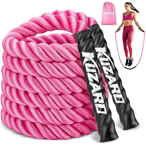 KUZARO Jump Rope, Weighted Jump Rope for Women, Heavy Jump Ropes for Fitness, Home Gym Exercise Equipment, Adult Skipping Rope for Improve Strength, Weight Loss, Boxing Training,Total Body Workout Equipment - color: Pink 1.5lb