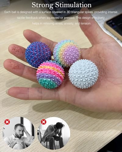 4 Pack Spiky Stress Balls,3D Printed Plastic Massage Balls