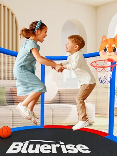 BLUERISE 60" Indoor&Outdoor with Enclosure 5FT Trampoline for Kids Gifts - color: Blue / Red - 6-in-1
