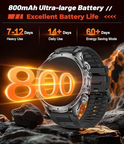 SUNKTA Military Smart Watch for Men Answer/Make Call, 1.85'' HD Rugged Smartwatch with 800mAh Battery/Flashlight/Heart Rate/110+ Sports Mode, IP68 Waterproof Fitness Tracker Watch for Android iPhone - color: Yellow