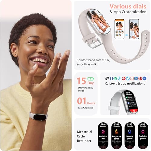 FITVII Slim Fitness Tracker with Blood Oxygen, Blood Pressure, 24/7 Heart Rate and Sleep Tracking, IP68 Waterproof Activity Trackers and Smart Watches with Step Tracker, Pedometer for Women Men - color: OFF White