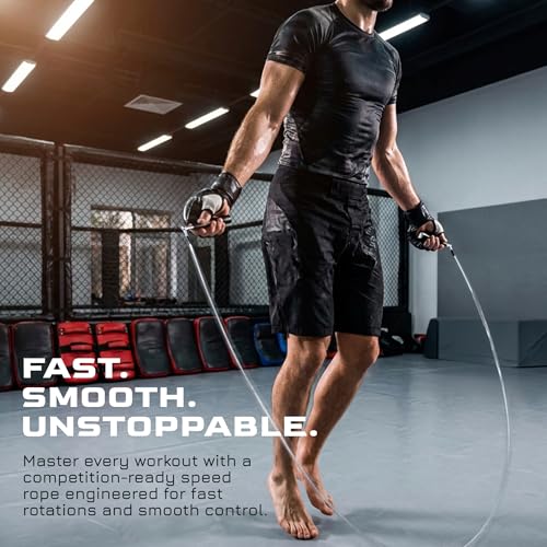 WOD Nation Adjustable Speed Jump Rope For Men, Women & Children - Blazing Fast Fitness Skipping Rope Perfect for Boxing, MMA, Endurance - color: Silver & Black