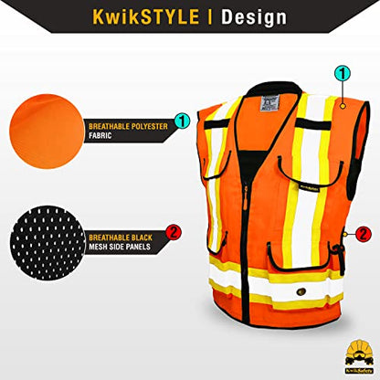 KwikSafety GODFATHER Safety Vest Class 2 & Class 3 ANSI OSHA Hi Vis Vest - color: Orange, size: XX-Large