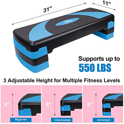 Adjustable Exercise Workout Aerobic Stepper Step Platform Trainer - color: Black