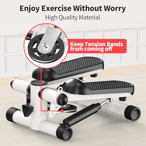 2-in-1 Mini Stepper Machine with Resistance Bands, Compact Under Desk Stair Stepper with Adjustable Hydraulic Resistance, Quiet Low Impact Cardio Stepper with LCD for Home Gym Office
