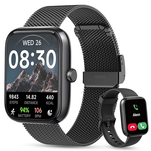 Smart Watch Men Women [2 Bands, 44mm case] 1.83" Alexa Fitness Tracker, Heart Rate, Sleep, Stress Monitor, IP68 Waterproof Smartwatch, Make/Answer Calls, Compatible with iPhone & Android Phones - color: Stainless Black