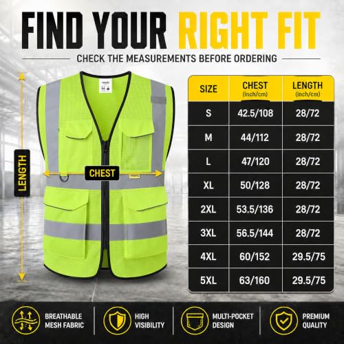 Reflective Safety Vest for Men Women with Pockets,Meets ANSI/ISEA - color: Yellow, size: Large