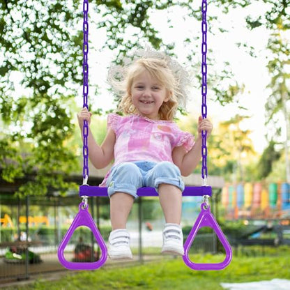 Duty Ring Trapeze Bar for Backyard-16.5" Trapeze Swing Bar- Swingset Accessories Outdoor with 47" Coated Chains 2 Snap Hooks (AB010004-3)