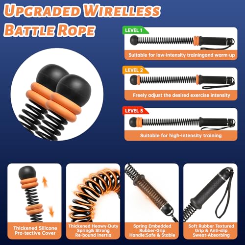 Black Cordless Battle Ropes, Adjustable Weight for Men & Women