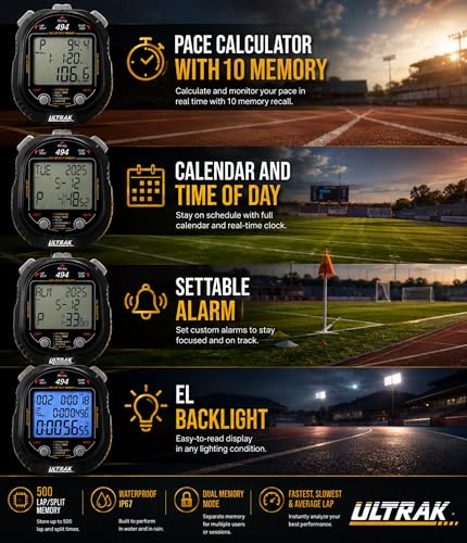 ULTRAK 494 Stopwatch - 500 Dual Split Memory, Waterproof, LED Backlight