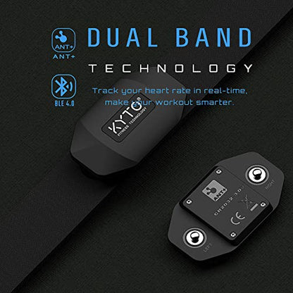KYTO Heart Rate Monitor Chest Strap - ANT+ & Dual Bluetooth 4.0 HR Sensor, IP67 Water-Resistant, Compatible with Peloton, Zwift, Garmin, Precise HR Tracker for Running & Cycling - color: Black- Style B