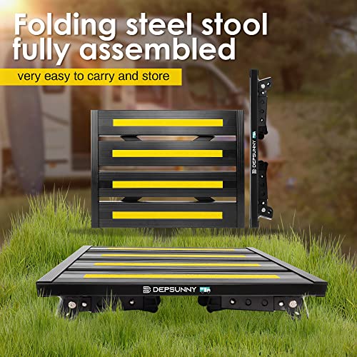 Adjustable RV Step Stool, Wide Platform, Foldable Legs, Black - color: Black