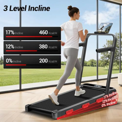 17% Incline Under Desk Treadmill, 4 in 1 Foldable Walking Pad with Adjustable Handrails, 2.5HP Ultra Quiet Brushless Motor, 0.6-6.2 MPH Speed Range, 300 LBS Weight Capacity for Home Small Space